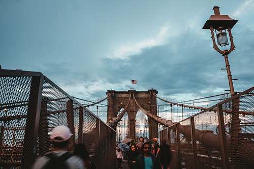 new york photo of people walking on Brooklyn Bridge brooklyn bridge